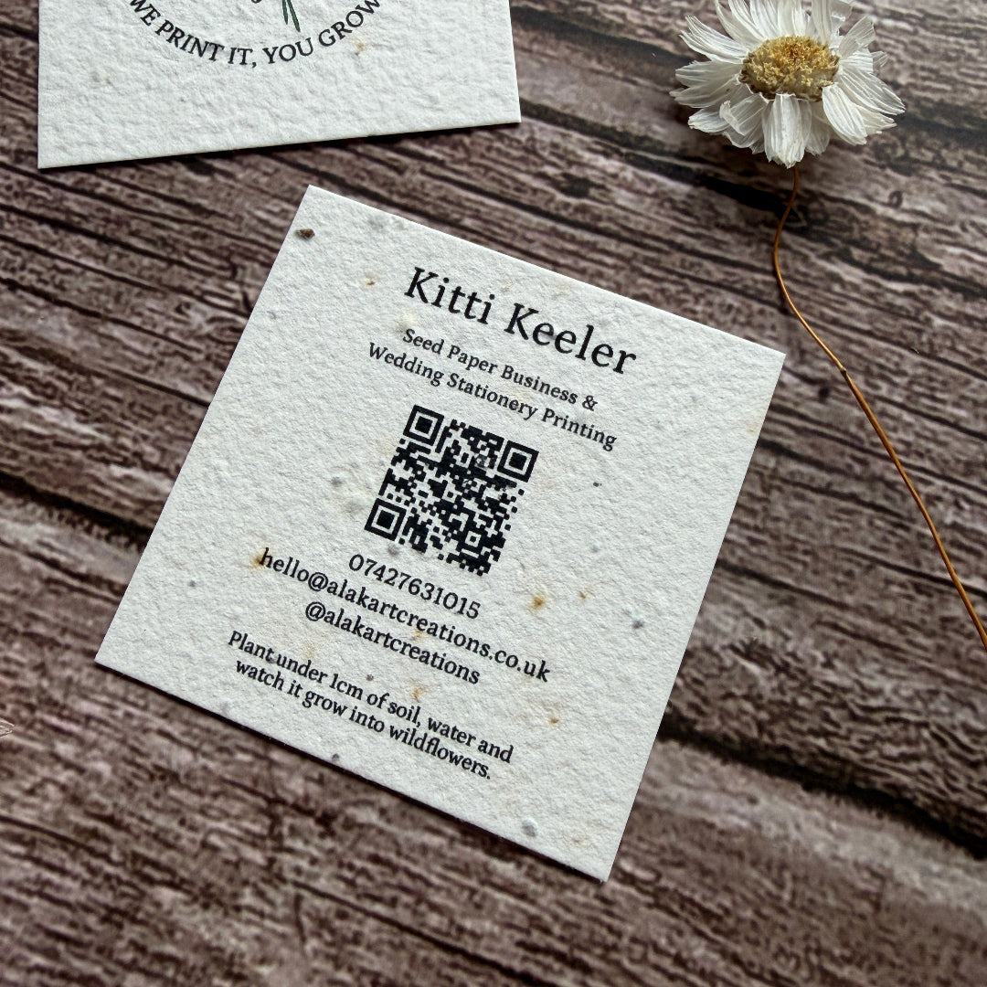 square seed paper business card from an angle