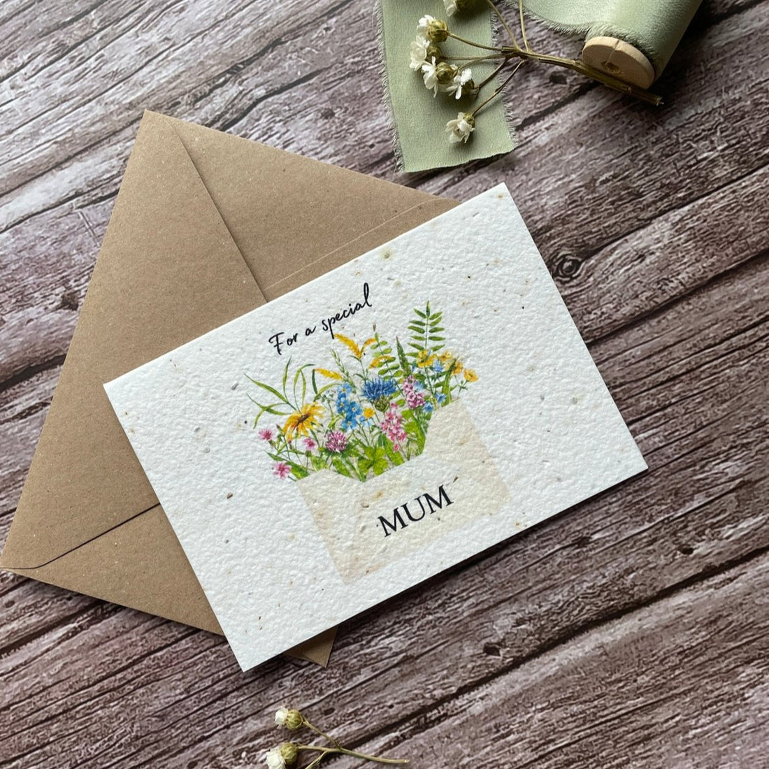 angled left view of personalised plantable seed paper mother&