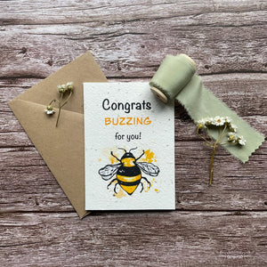 Personalised Eco-Friendly Congratulations Card featuring a bumblebee illustration