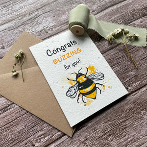 bumblebee illustrated Personalised Eco-Friendly Plantable Seed Card Congratulations Card Side Angle