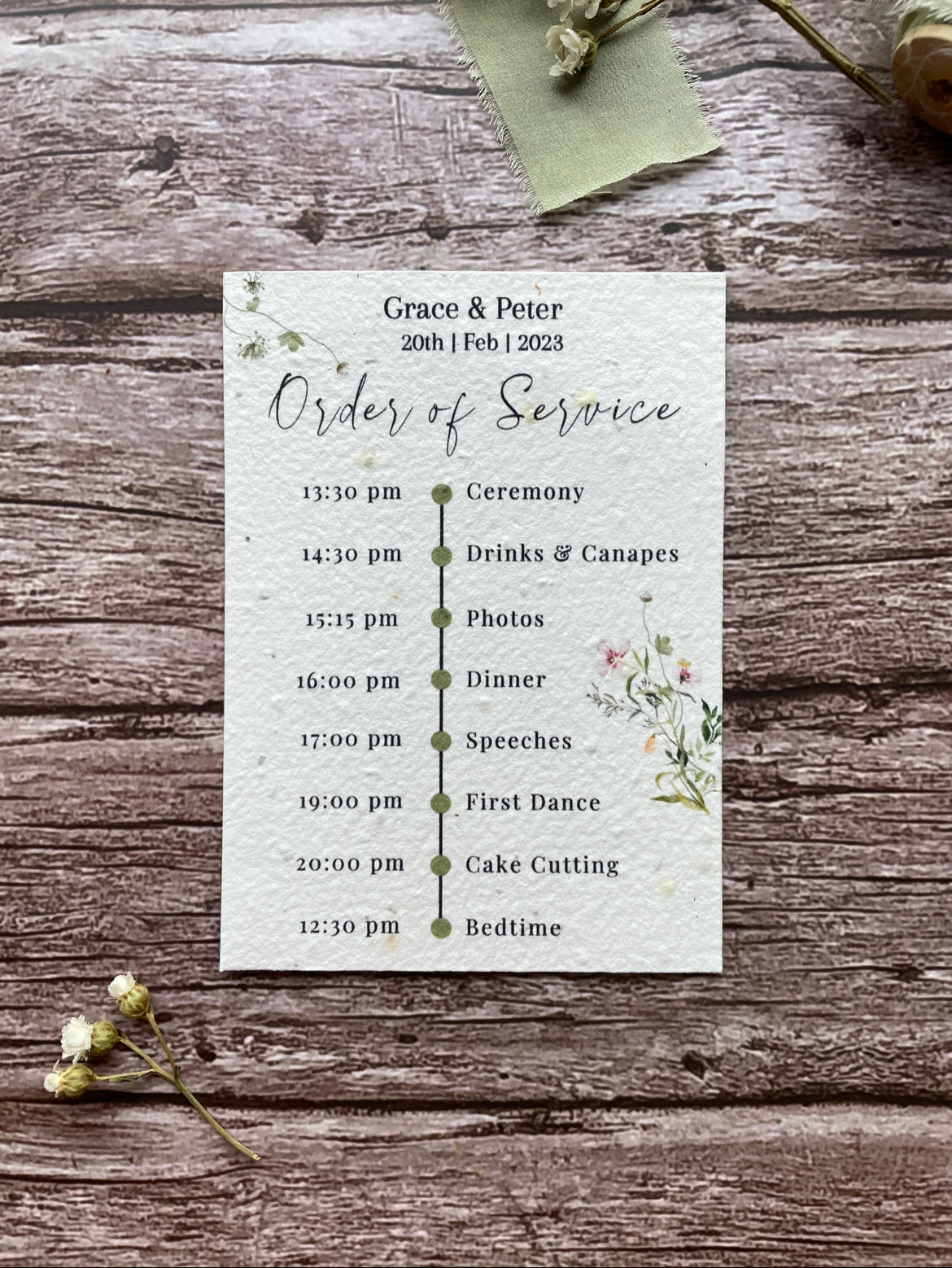 Plantable Wedding Order of Service - Spring Green