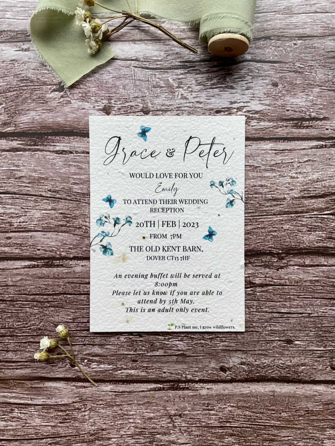 Plantable Evening Guest Wedding Invite - Dusty Blue
