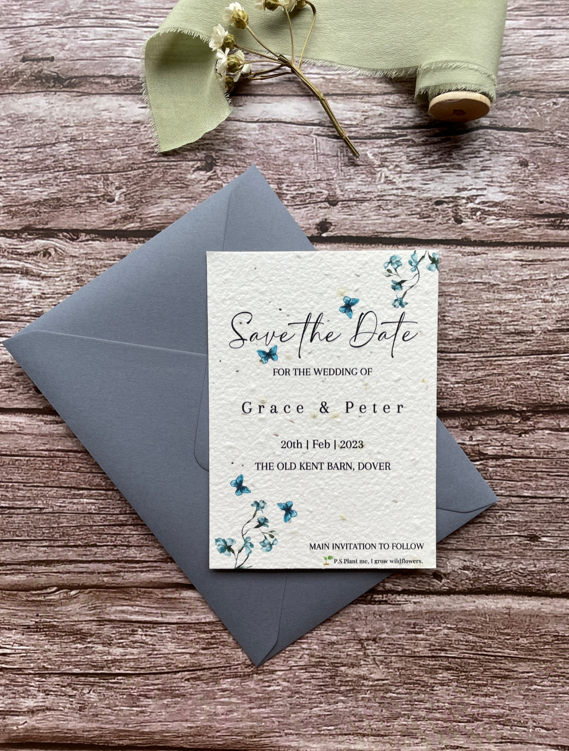 Plantable Wedding Save the Date Cards - Dusty Blue