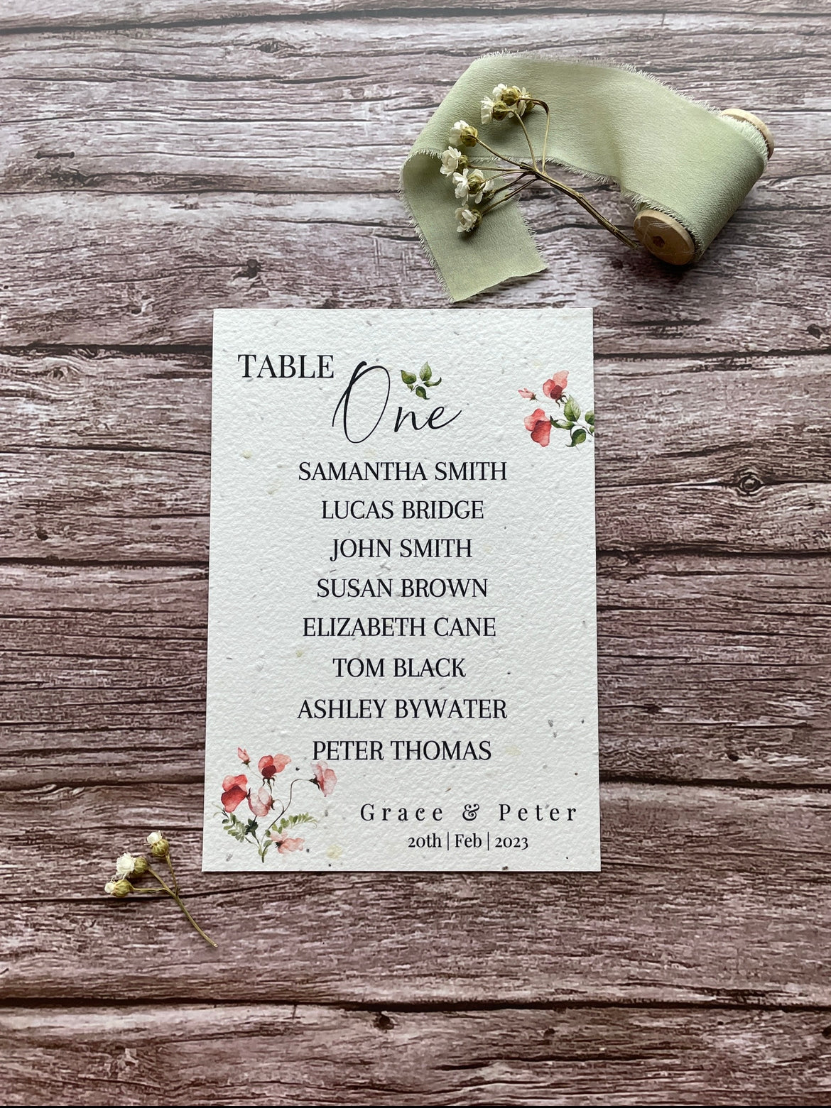 Plantable Wedding Table Seating Plan - Sweet Pea