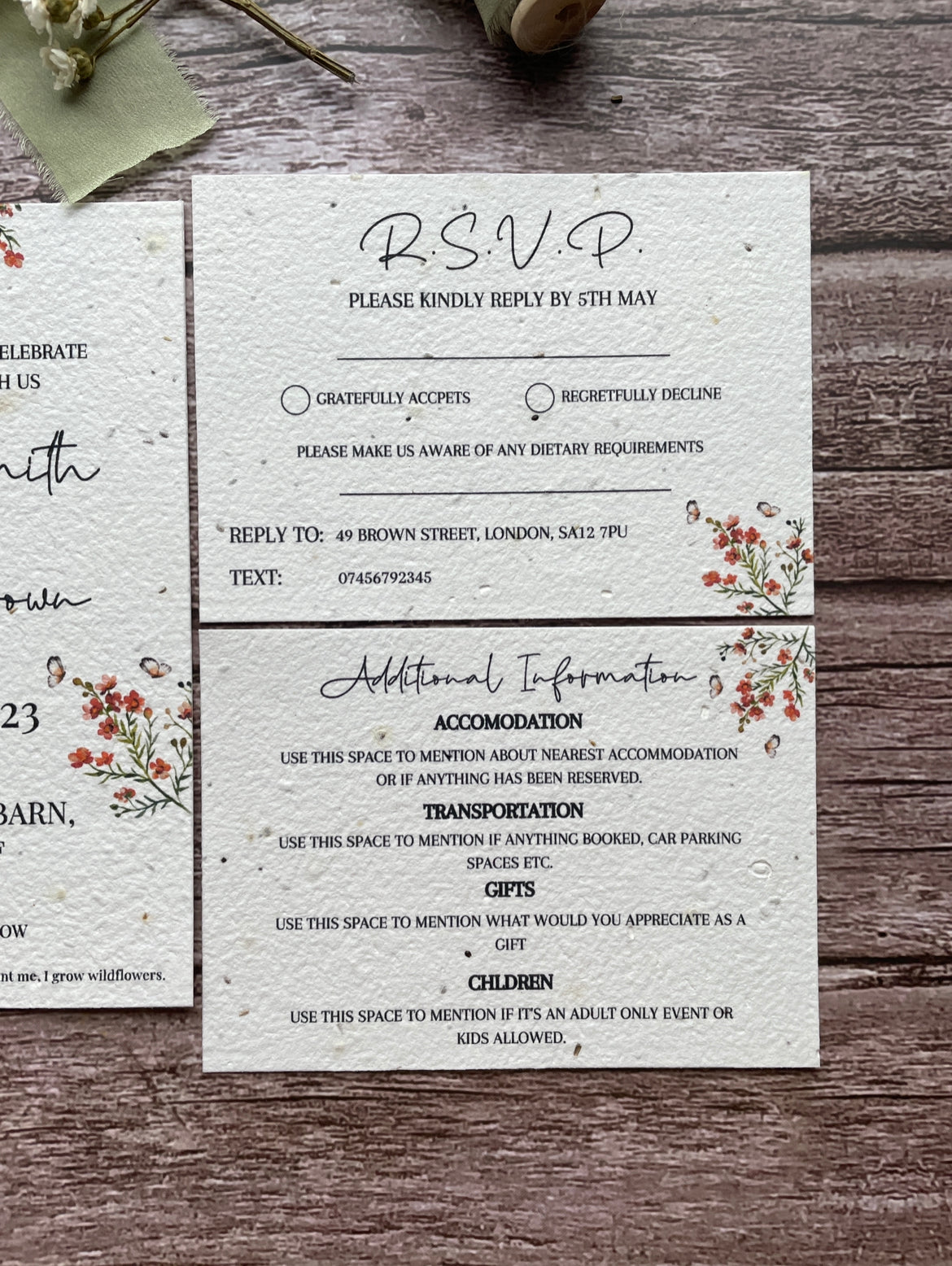 Personalised Plantable Wedding Invitations - Burnt Orange
