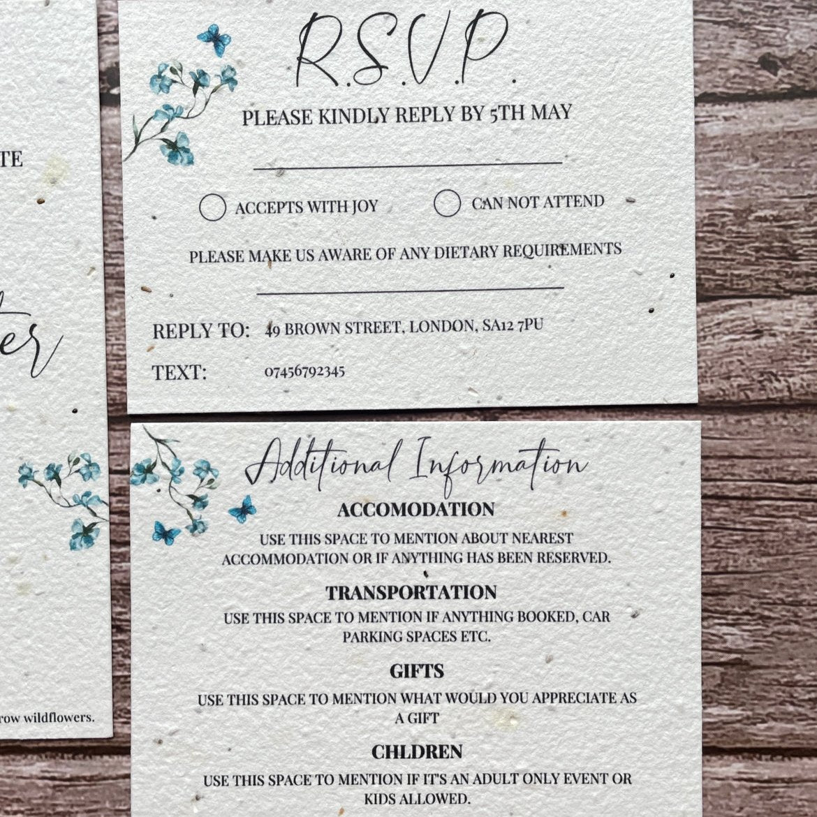 Personalised Plantable Wedding Invitations | Dusty Blue