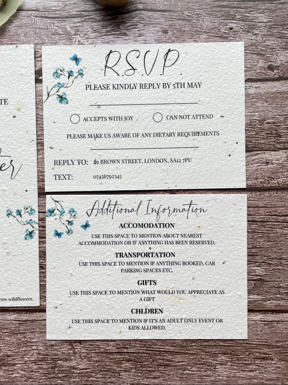 Personalised Plantable Wedding Invitations - Dusty Blue