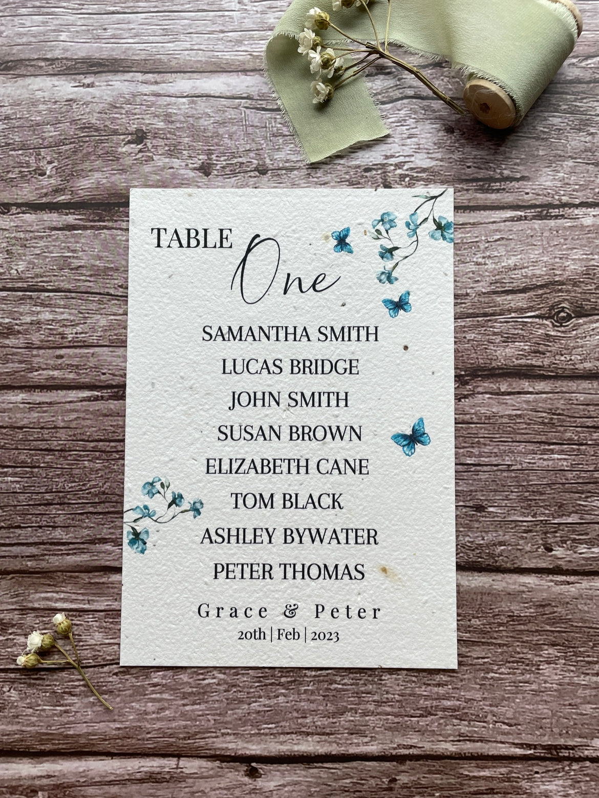 Plantable Wedding Table Seating Plan - Dusty Blue