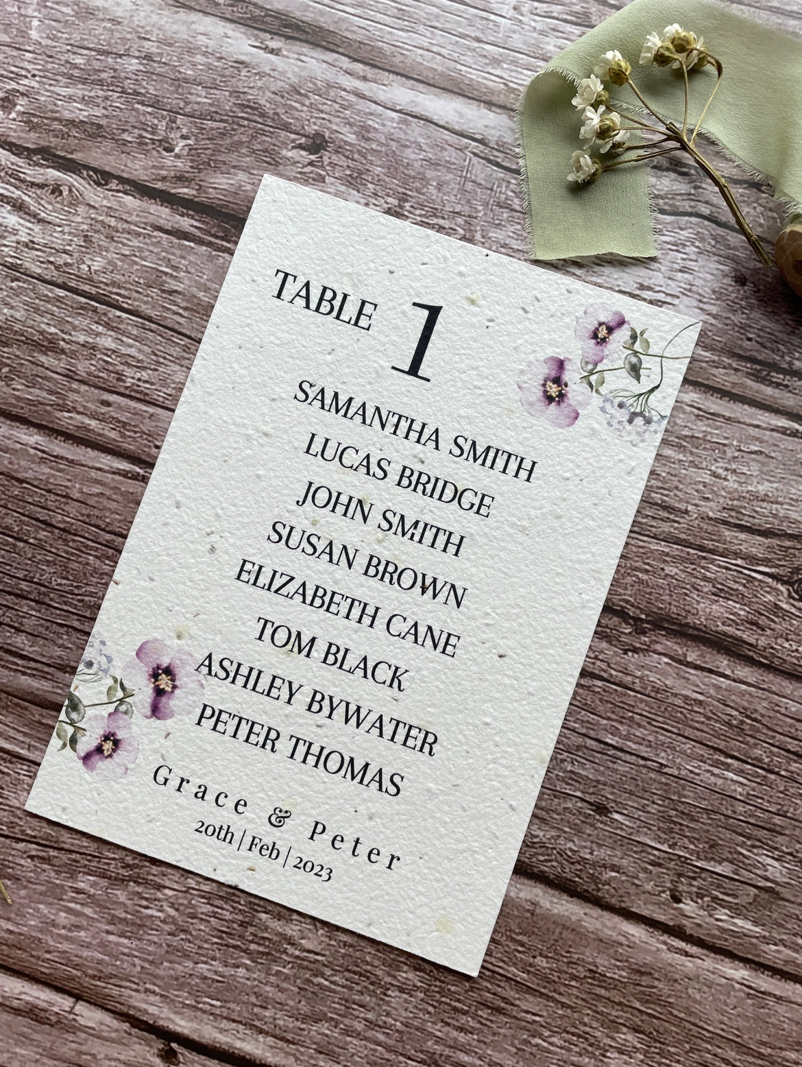 Plantable Wedding Table Seating Plan - Lilac