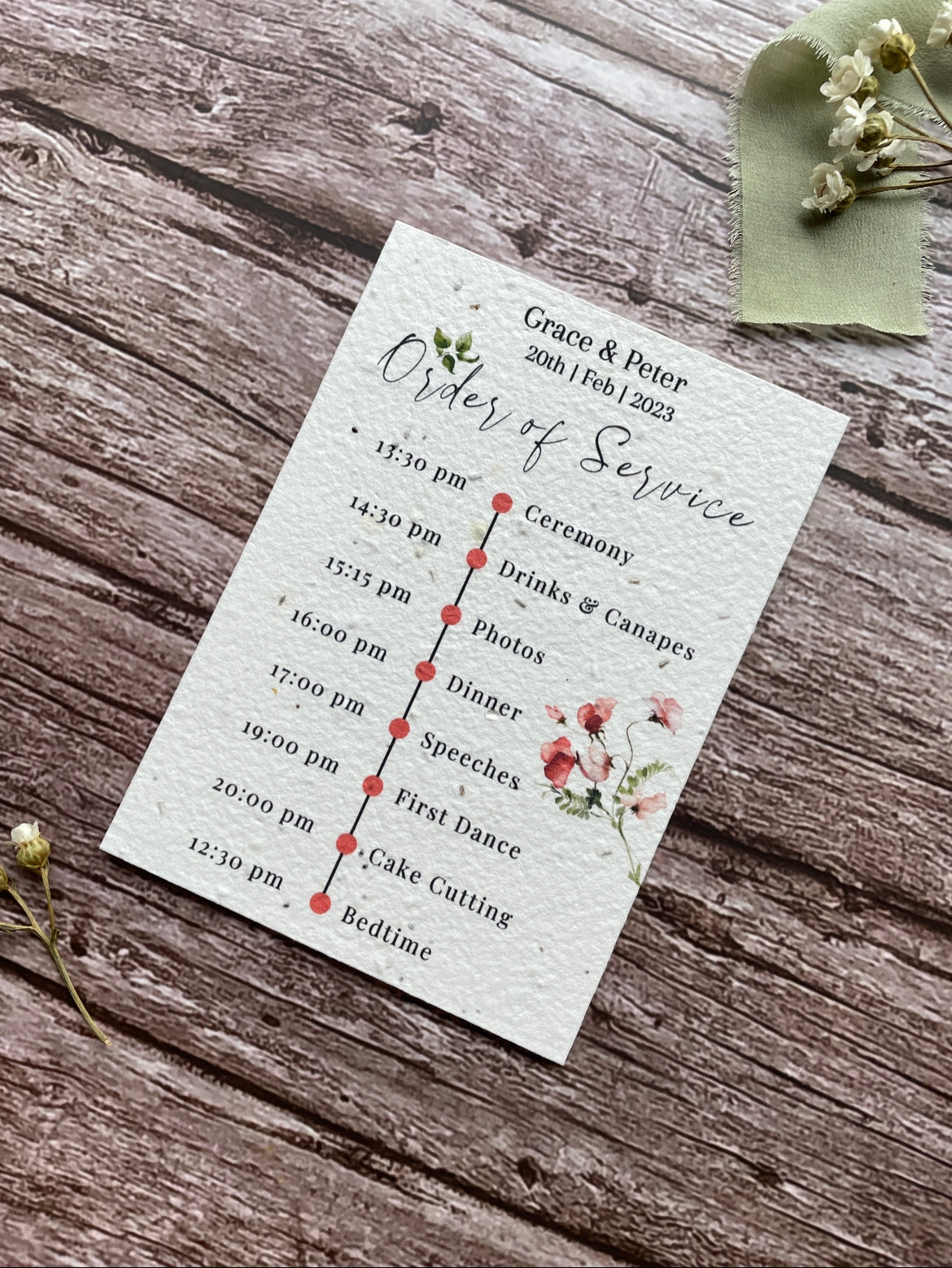 Plantable Wedding Order of Service - Sweet Pea