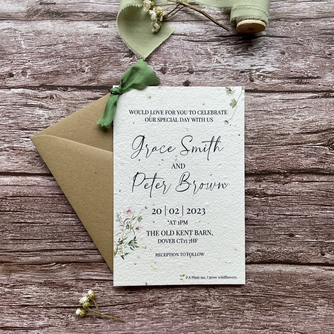 Personalised Plantable Wedding Invitations | Spring Green