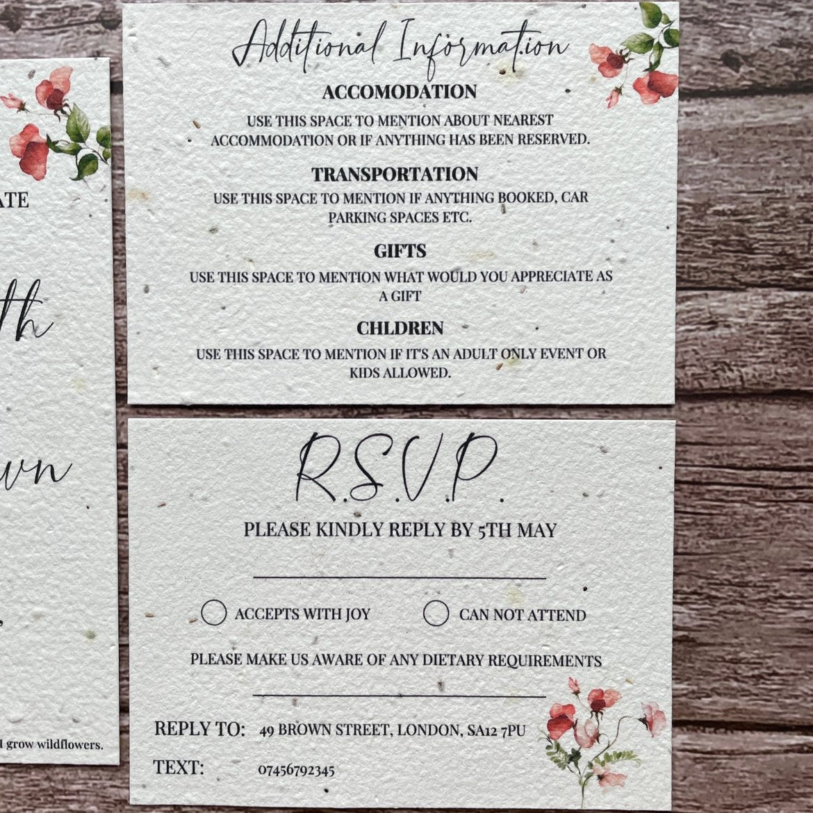 Personalised Plantable Wedding Invitations | Sweet Pea Theme