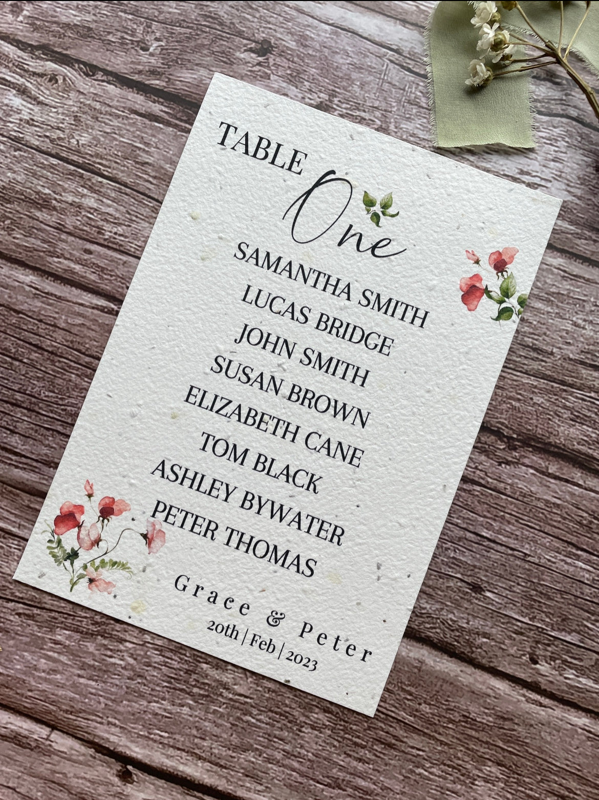 Plantable Wedding Table Seating Plan - Sweet Pea