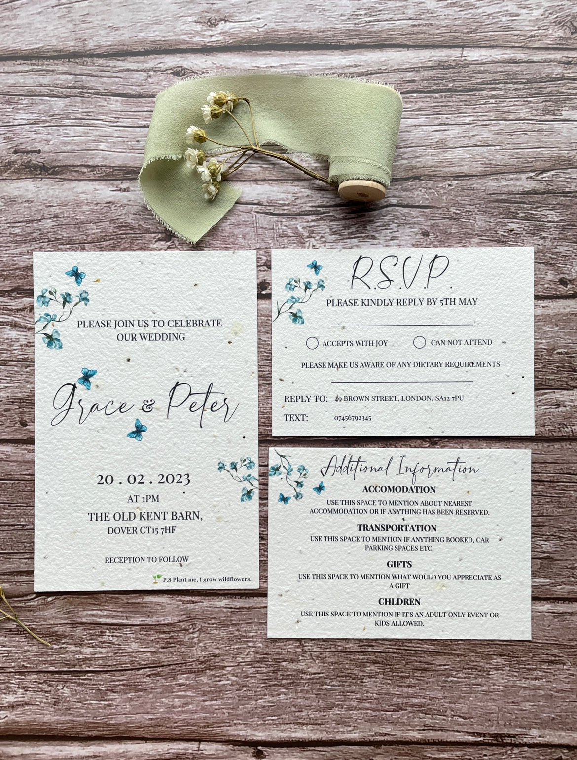 Personalised Plantable Wedding Invitations - Dusty Blue