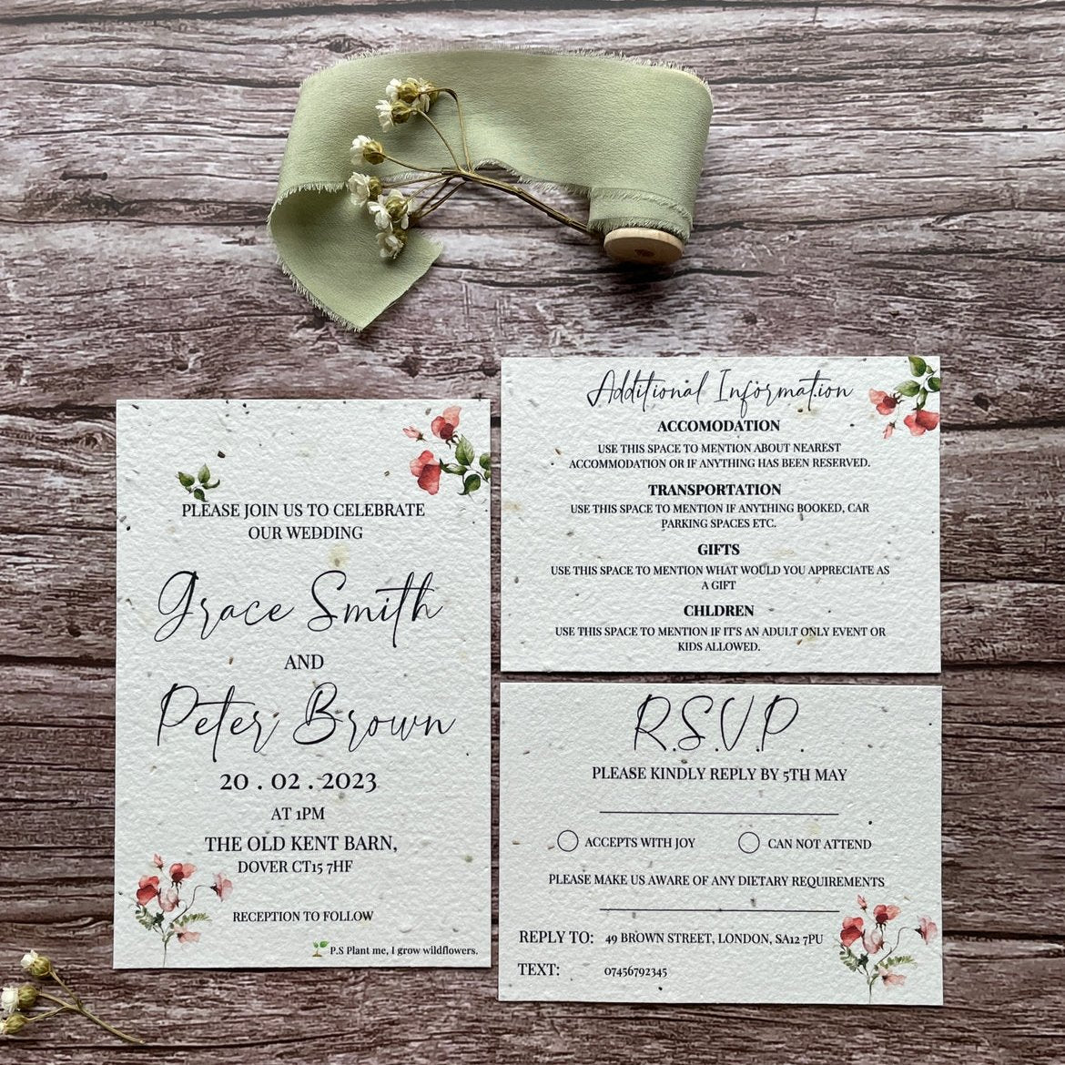 Personalised Plantable Wedding Invitations | Sweet Pea Theme