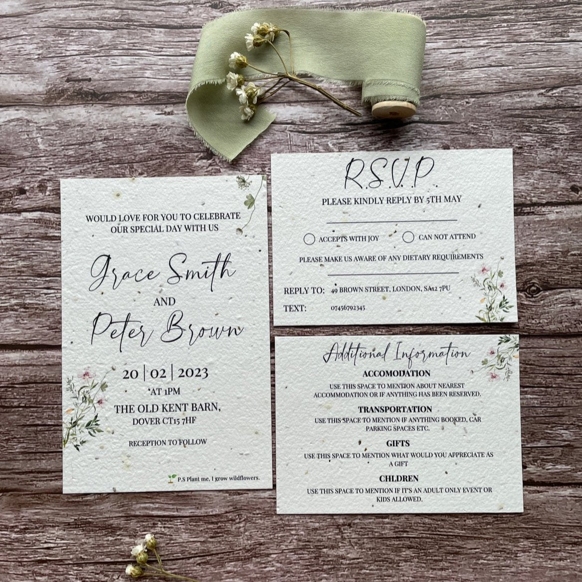 Personalised Plantable Wedding Invitations | Spring Green