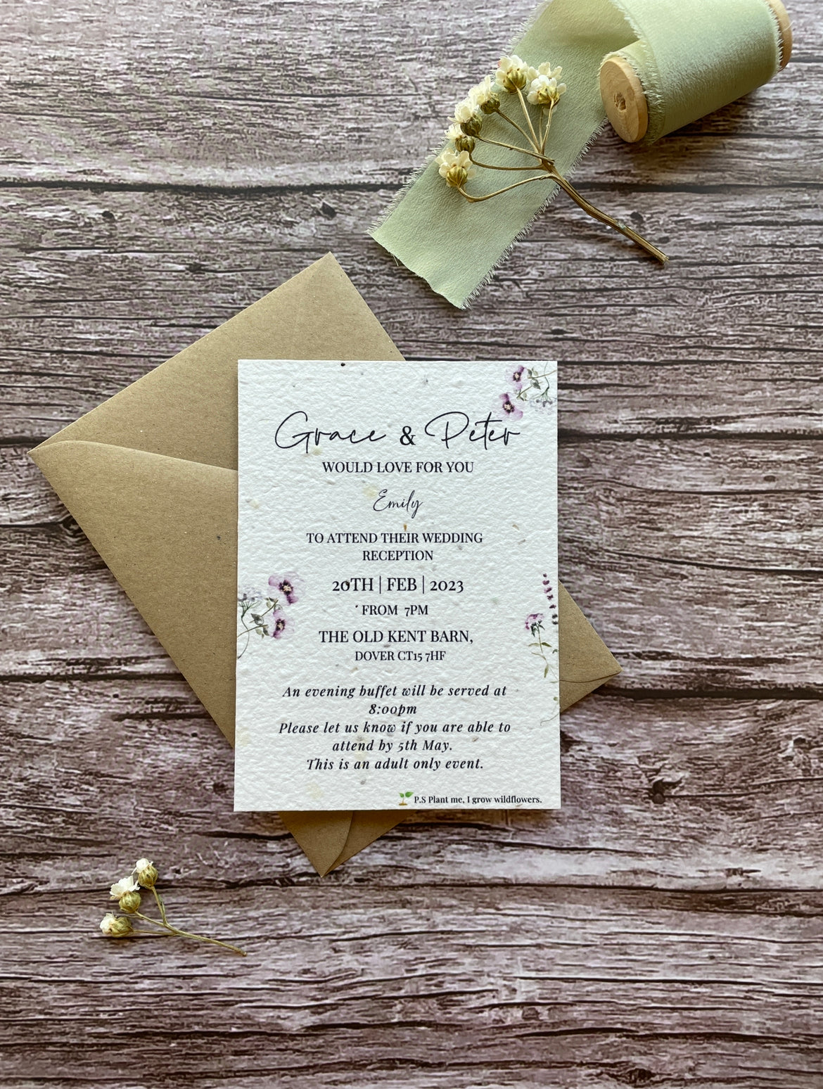 Plantable Evening Guest Wedding Invite - Lilac