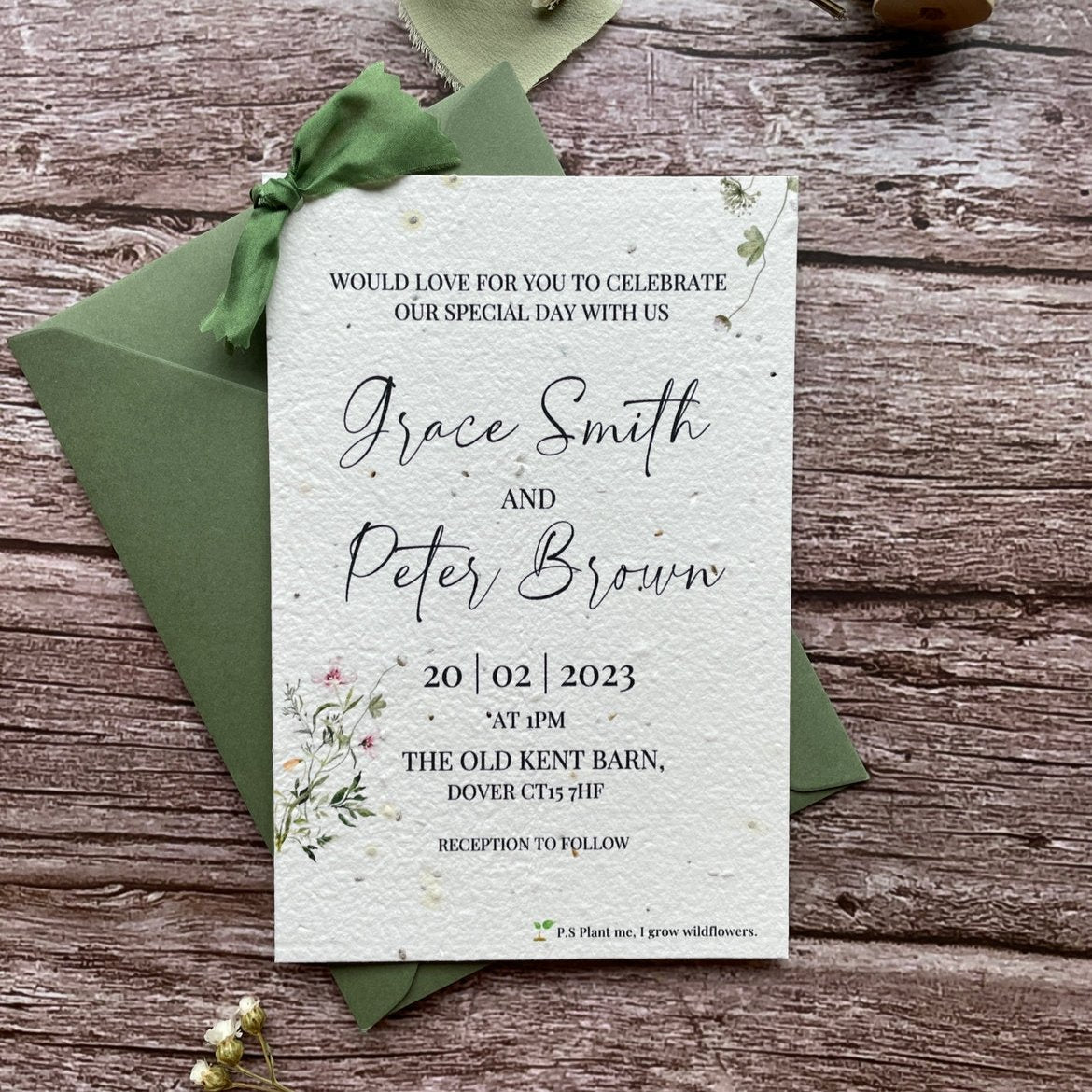 Personalised Plantable Wedding Invitations | Spring Green