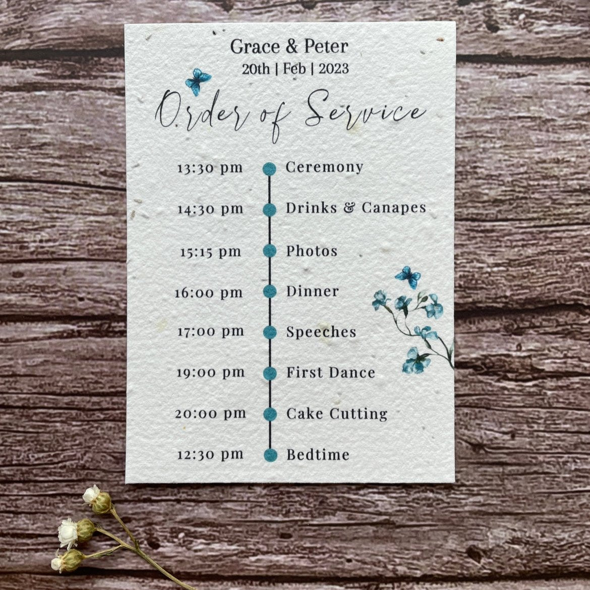 Plantable Wedding Order of Service Cards | Dusty Blue