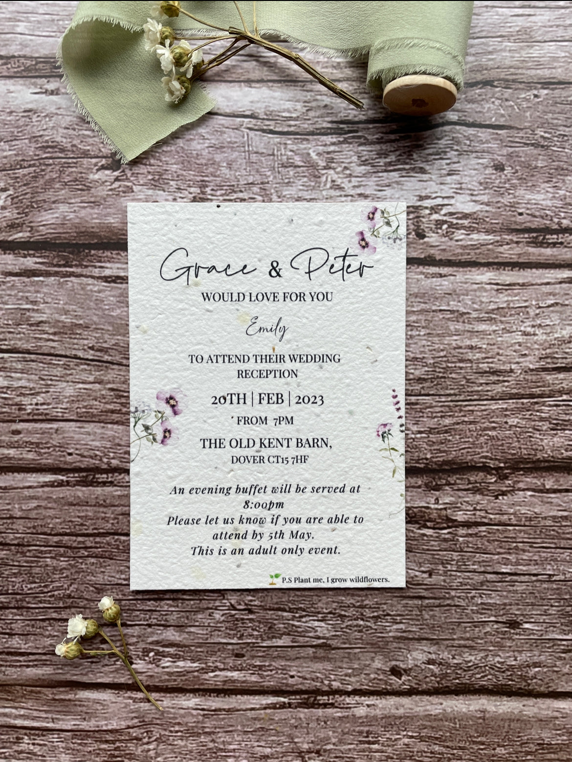 Plantable Evening Guest Wedding Invite - Lilac