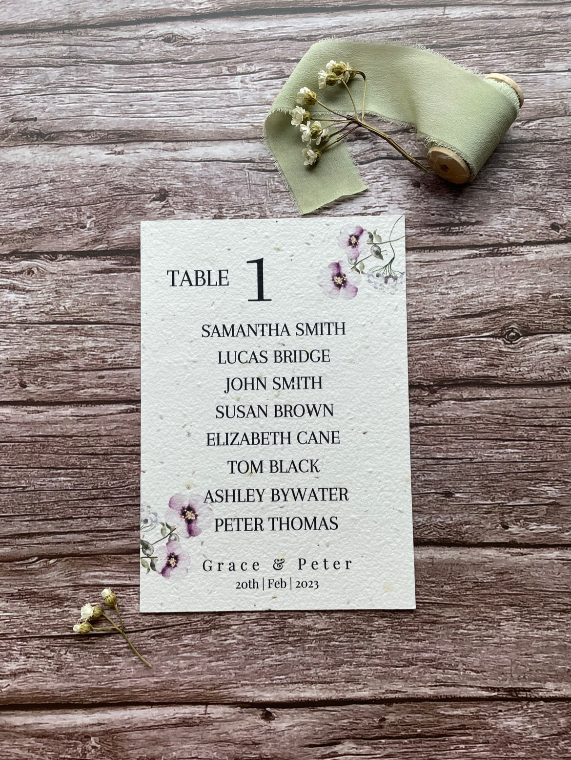 Plantable Wedding Table Seating Plan - Lilac