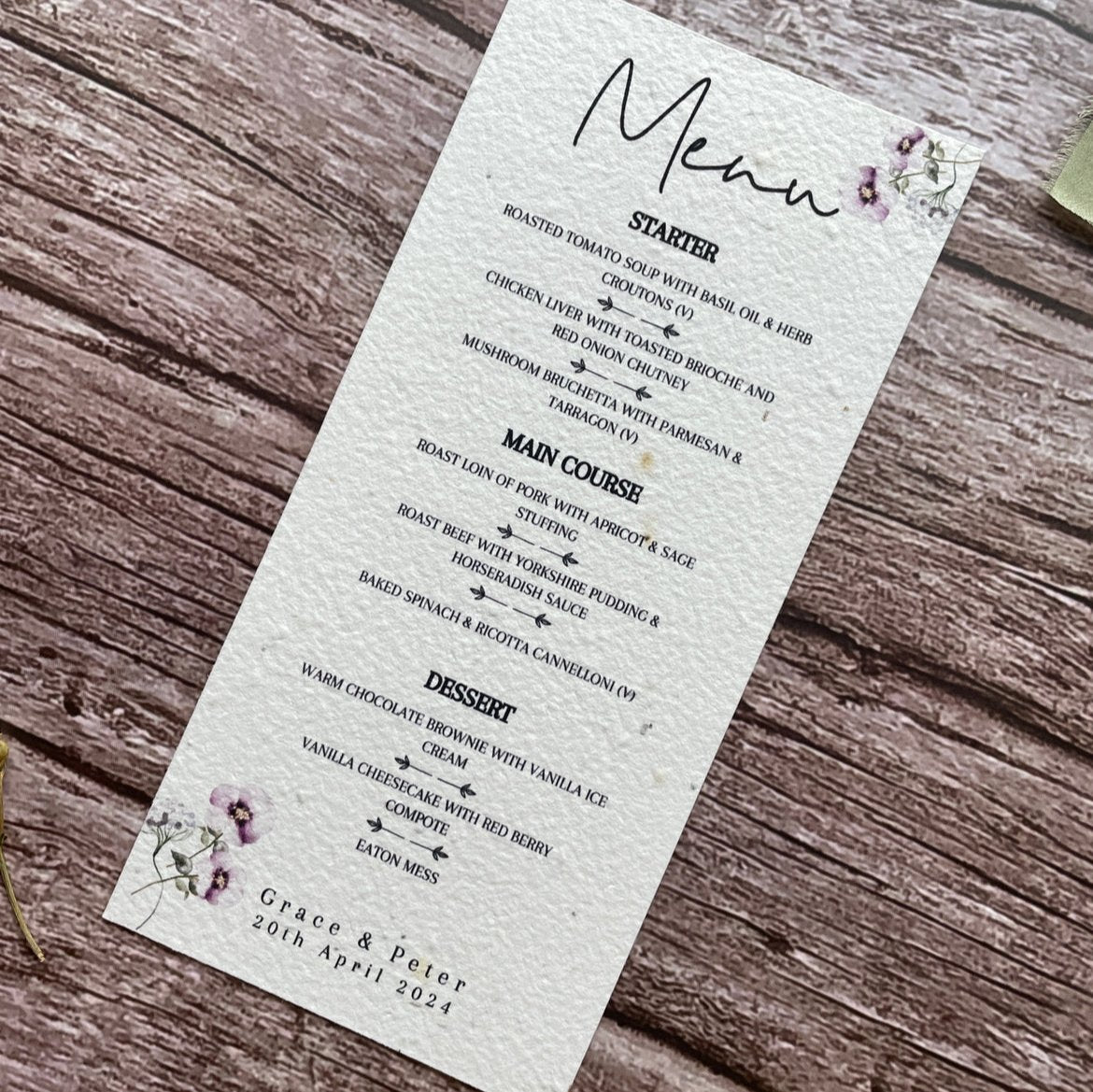 Plantable Wedding Menu | Lilac