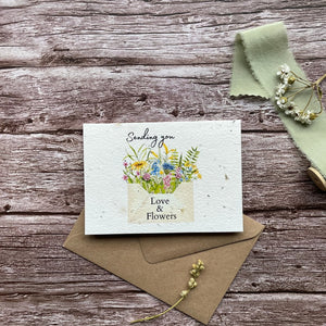 Front view of the Love and Flowers Letter Personalised Plantable Card featuring a beautiful flowers in a letter design.