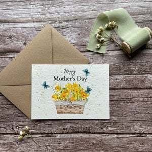 personalised plantable mother's day card with daffodil design and "Happy Mother’s Day" message alakartcreations