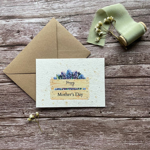 personalised plantable mother's day card with hyacinth design and "Happy Mother’s Day" message alakartcreations