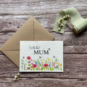 personalised seed paper mother's day card featuring wildflowers and "To the Best Mum" message alakartcreations