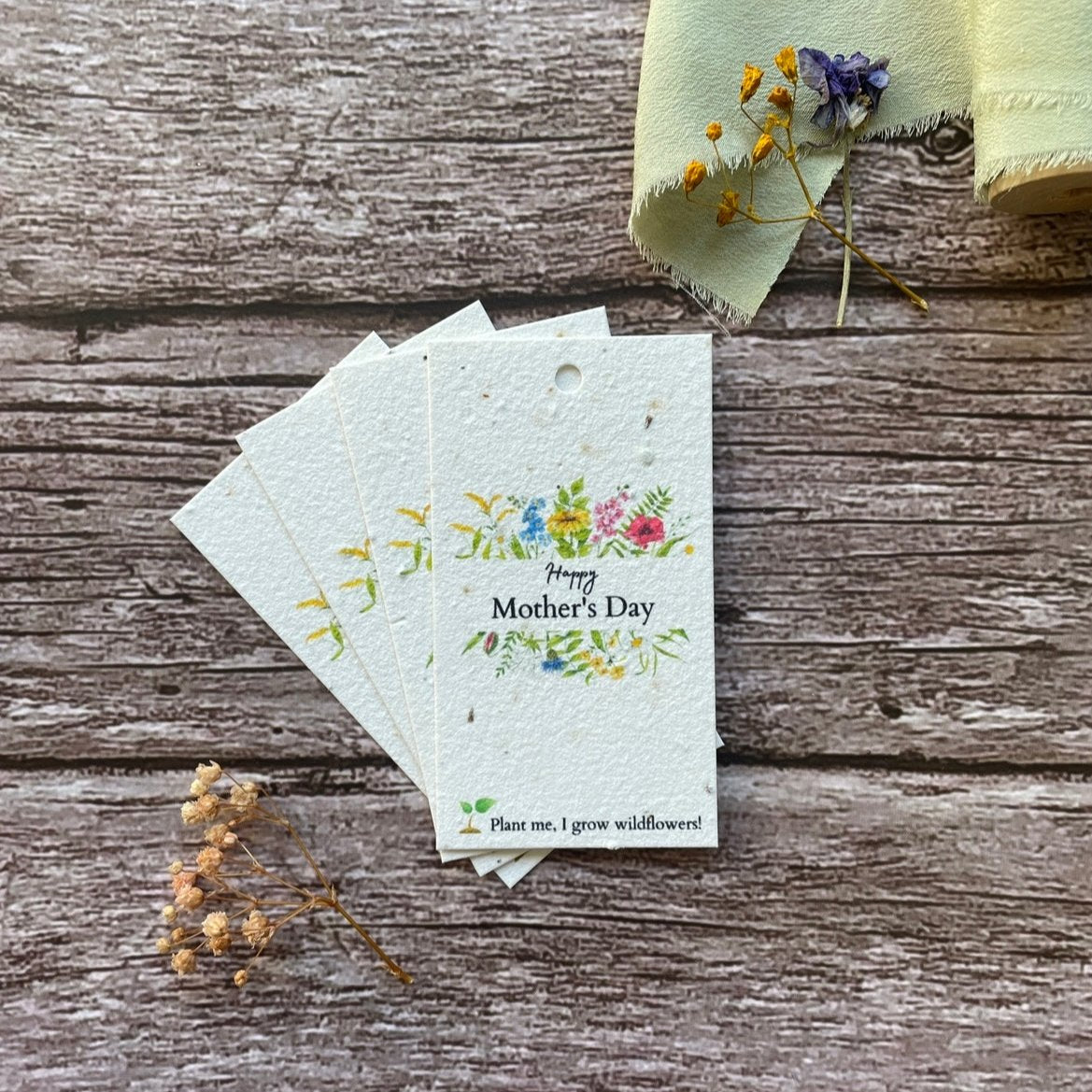 plantable mother's day gift tag with wildflower foliage design and 'happy mother's day' message alakartcreations