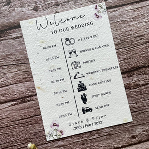 plantable wedding order of service cards spring green theme, angled left view, eco-friendly seed paper, alakartcreations