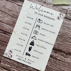 plantable wedding order of service cards lilac theme, angled right view, eco-friendly seed paper, alakartcreations