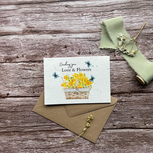 Front of Sending You Love & Flowers Personalised Plantable Card featuring daffodil design from A La KArt Creations.