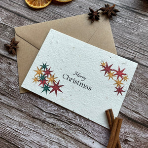 stars plantable christmas card angled front, landscape design, eco-friendly card made from seed paper, alakartcreations