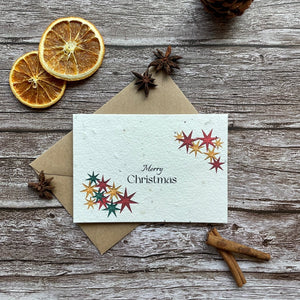 stars plantable christmas card front, landscape design, eco-friendly card made from seed paper, alakartcreations